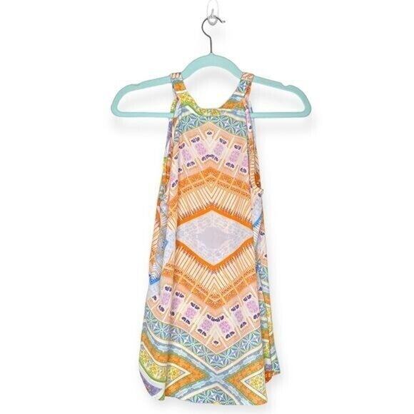Spense top halter neck sleeveless multicolor geometric boho festival preppy S - Picture 2 of 8